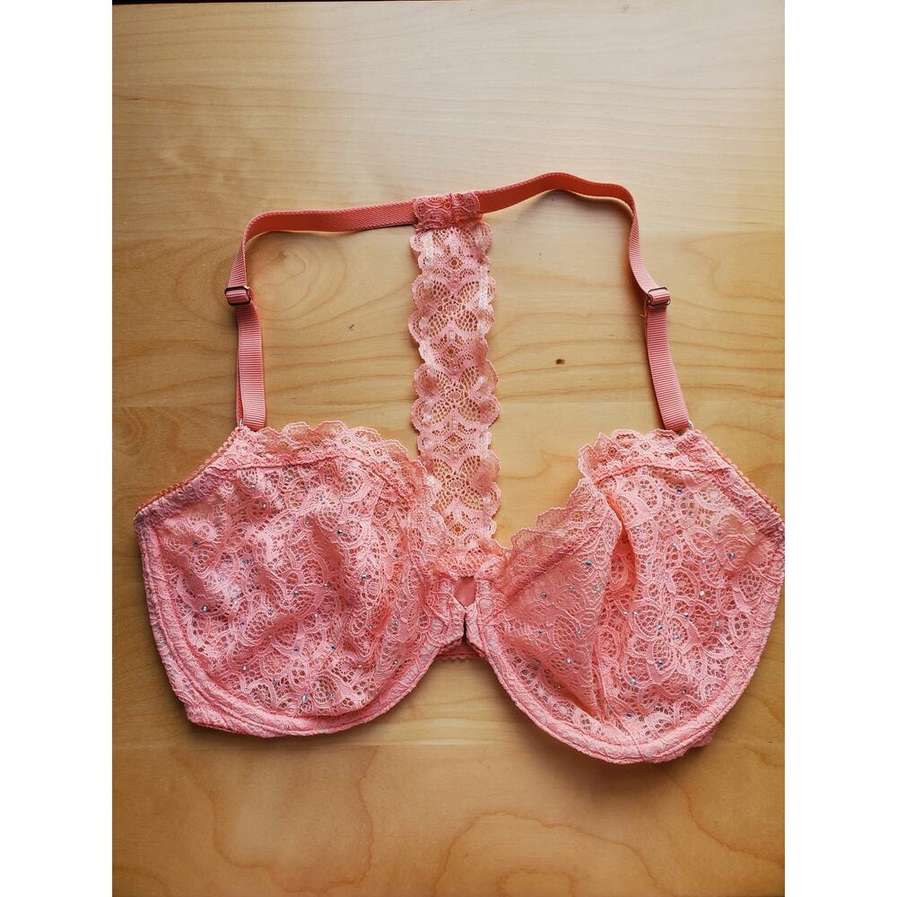 VS VICTORIA'S SECRET Dream Angels Sequin Racerback Unlined Demi Baste BRA 34DD